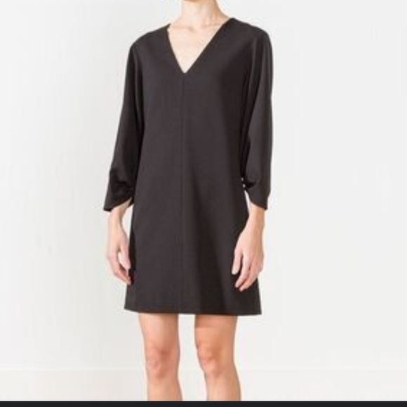 Tibi Women's Size 12 Black Crepe Hidden Zip 3/4 Cinched Sleeves Shift Dress NWOT - Picture 1 of 16